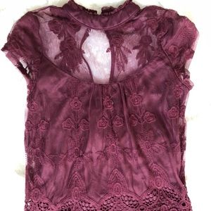 Lace crochet burgundy blouse
